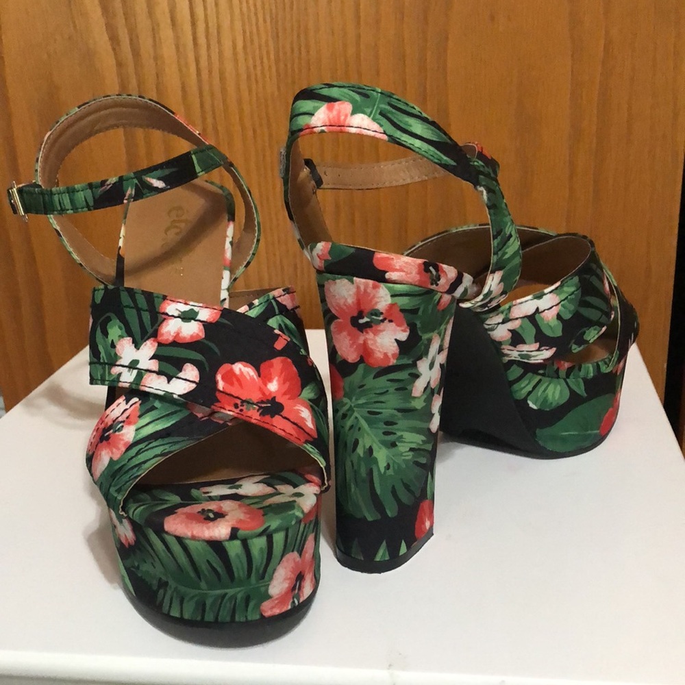 Floral chunky heels